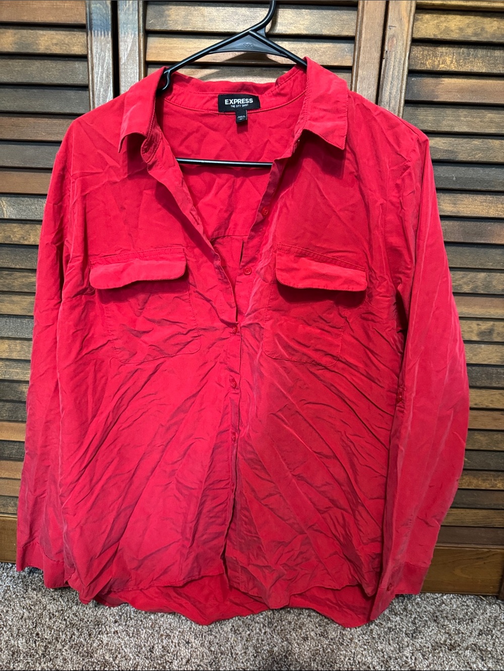 Express Red Women's Long-Sleeve Button Front Blouse
